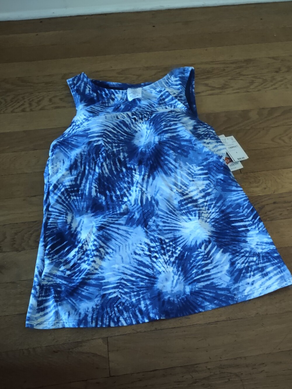 NWT blue tie dye palm patterned UPF protection tankini top from lands end size 8